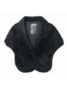 Prada Prda Calgum Lamb Pocono Fur Poncho Large Shawl Black Scarf